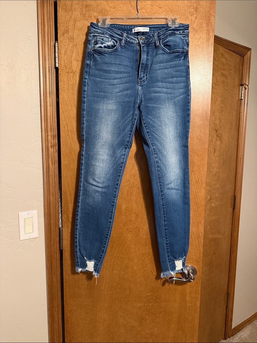 KanCan Blue Women's High-Rise Skinny Jeans with Frayed Hem